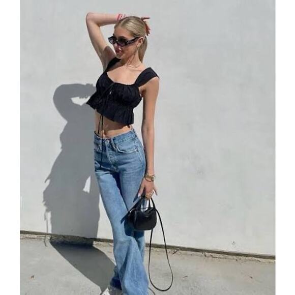 NWT $245 Ciao Lucia Cinetta Crop Tank Top Black Poplin Ruffle Ron Herman M - Picture 4 of 8